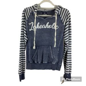 NWT MV Sport Striped Hooded Pullover Lightweight Lakeaholic Sweatshirt Size S